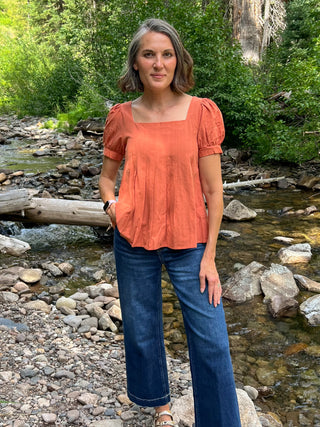 Cayenne Cotton Puff-Sleeve Top