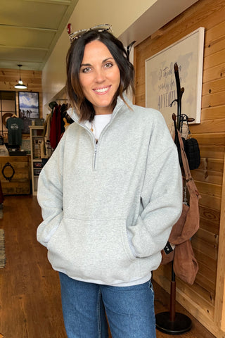 Heather Gray Classic Fleece Oversized Half Zip Pullover