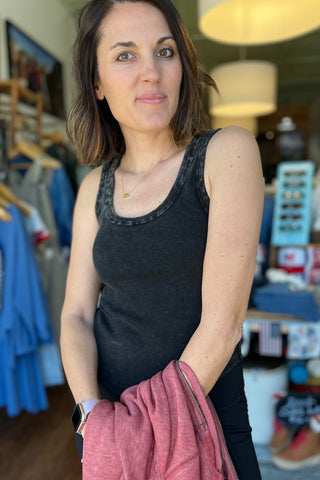 Acid Washed Tank Top in Black