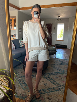 Cream Contrast Trim Raglan Short Sleeve Top