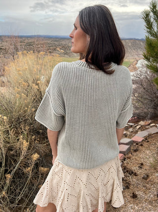 Light Olive Crew Neck Short Sleeve Sweater