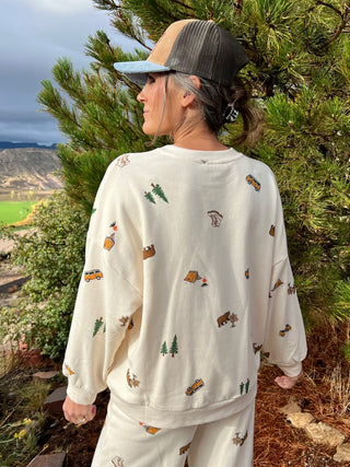Camping Graphic Crew Neck Sweatshirt