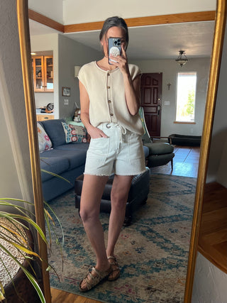 Ecru High Waist Braid Belt Front Pocket Shorts