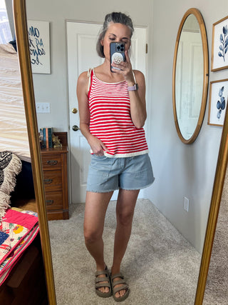 Red Striped Knit Tie-Strap Tank