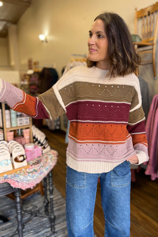 Colorblock Open Weave Sweater