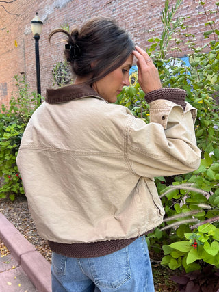 Collar Contrast Barn Style Utility Jacket