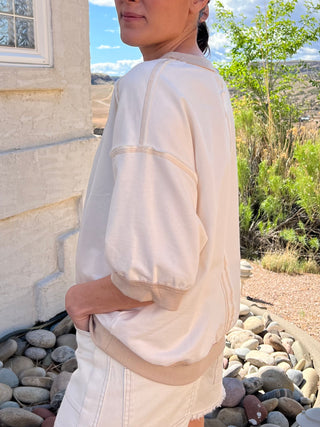 Cream Contrast Trim Raglan Short Sleeve Top