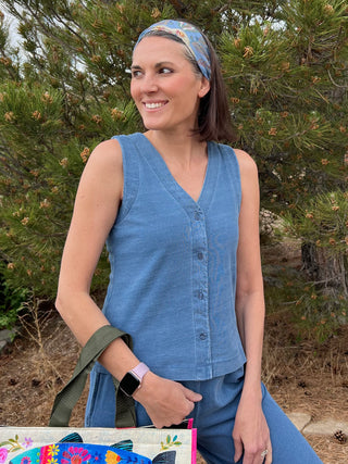 Denim Blue Knit Vest Top