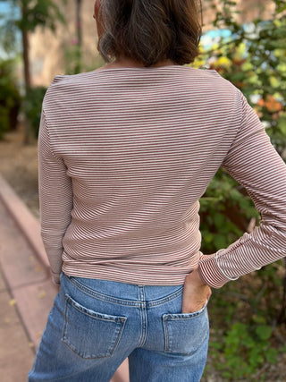 Rust Pinstripe Off The Shoulder Knit Top