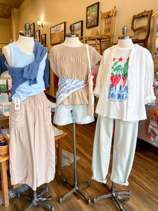 Taupe Ruched Crew Neck Top