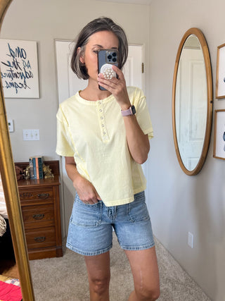 Butter Yellow Boxy Fit Henley Top
