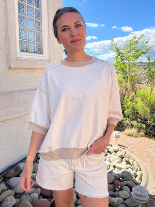 Cream Contrast Trim Raglan Short Sleeve Top