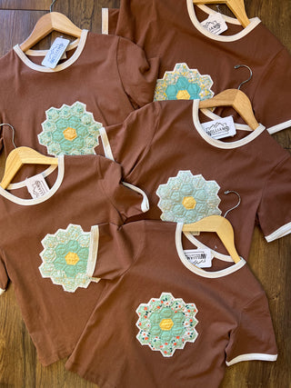 Cocoa Quilt Piece Short Sleeve Ringer Tee