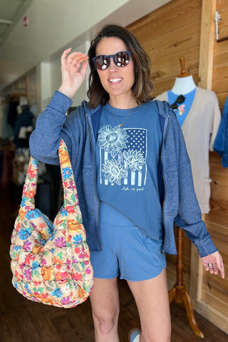 Women's Life Is Good Sunflower Flag Short Sleeve Tee