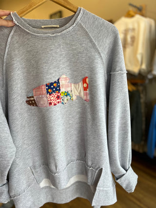 Fish Vintage Quilt Applique Sweatshirt