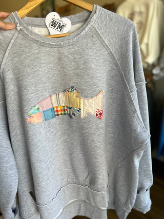 Fish Vintage Quilt Applique Sweatshirt
