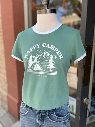 Women's Life Is Good Happy Camper Ringer Tee