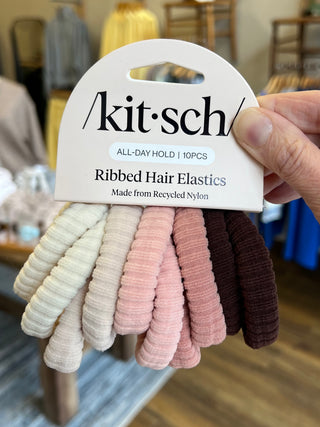 Kitsch Recycled Fabric Ribbed Hair Elastics 10pc Set - Blush