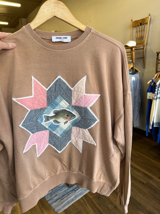 Vintage Quilt Piece with Bluegill Crew Neck Sweatshirt