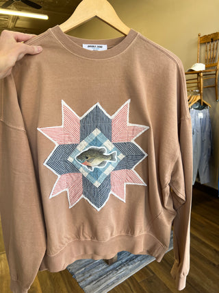Vintage Quilt Piece with Bluegill Crew Neck Sweatshirt