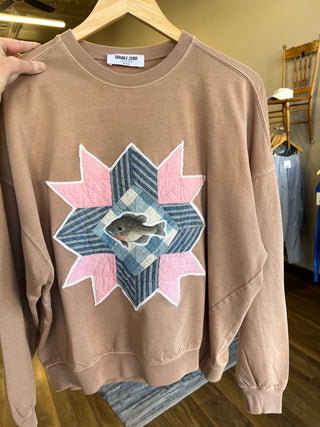 Vintage Quilt Piece with Bluegill Crew Neck Sweatshirt