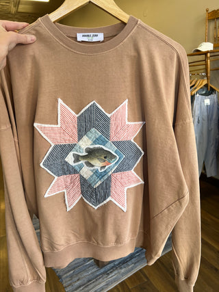 Vintage Quilt Piece with Bluegill Crew Neck Sweatshirt