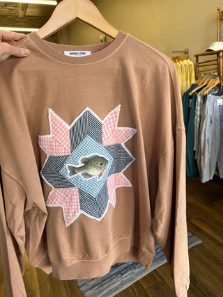 Vintage Quilt Piece with Bluegill Crew Neck Sweatshirt