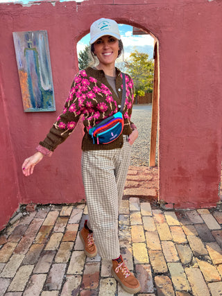 Brown Floral Knit Button Down Sweater Cardigan