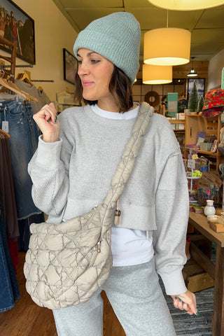 Taupe Quilted Puffer Adjustable Crossbody Bag