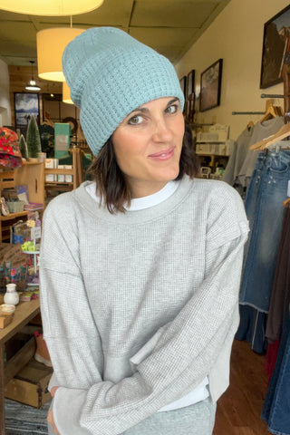 Sea Blue Waffle Knit Beanie