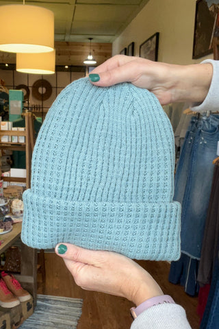 Sea Blue Waffle Knit Beanie