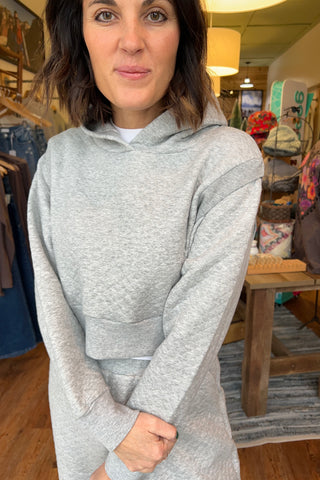 Grey Quilted Crop Hoodie