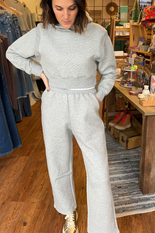 Heather Grey Quilted Wide Leg Sweatpants