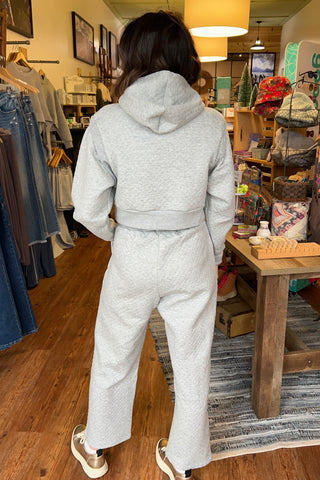 Heather Grey Quilted Wide Leg Sweatpants