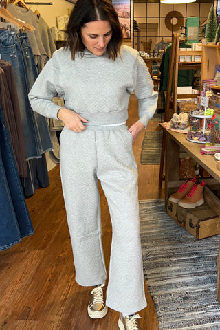 Heather Grey Quilted Wide Leg Sweatpants