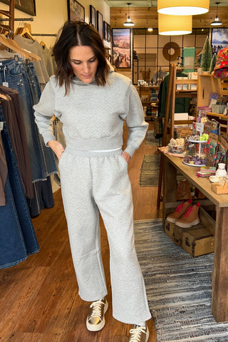 Heather Grey Quilted Wide Leg Sweatpants