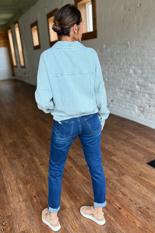 Distressed Roll Up Stretch Mom Jean Denim