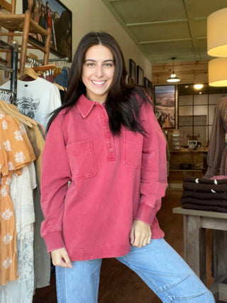 Garnet Red Sierra Mineral Wash Collared Shir