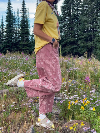 Berry Paisley Print Barrel Jeans