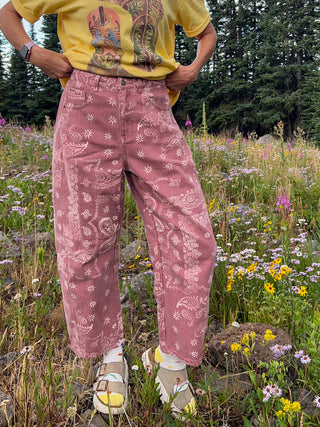 Berry Paisley Print Barrel Jeans