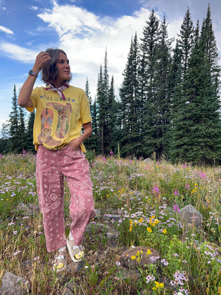 Berry Paisley Print Barrel Jeans