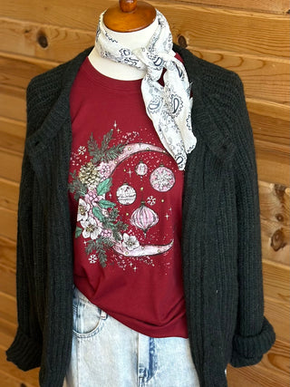 Women's Life Is Good Christmas Ornament Moon Short Sleeve Crusher Tee