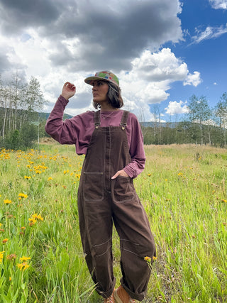 Mocha Wide-Leg Denim Overalls