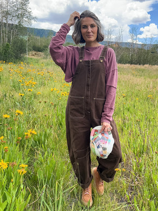 Mocha Wide-Leg Denim Overalls
