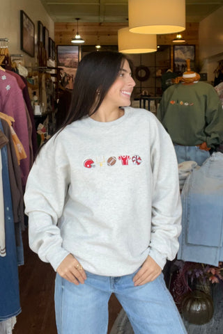 Red Football Icons Embroidered Sweatshirt