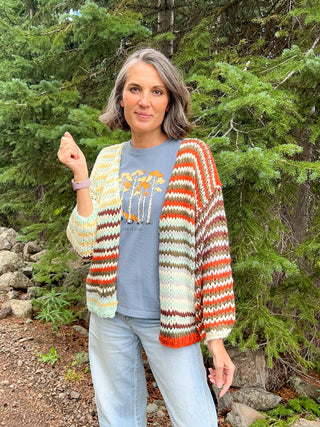 Chunky Multi Stripe Knit Cardigan
