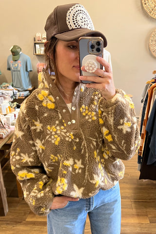 Floral Sherpa Snap Button Pullover