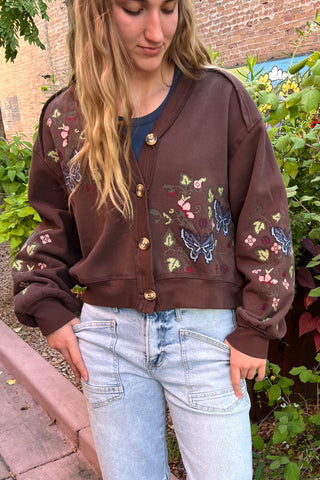 Chocolate Embroidered Cardigan