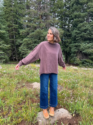 Coffee Bean Classic Cotton Oversized Long Sleeve Top