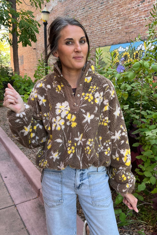 Floral Sherpa Snap Button Pullover